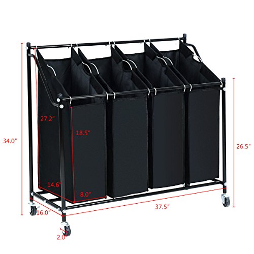 4 Bag Laundry Rolling Sorter Cart Hamper Organizer Compact Basket Heavy Duty