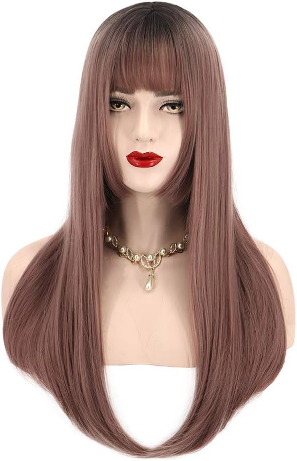 ATAYOU Lange Dunkelbraune Perücke Für Frauen - Synthetische Glatte Perücke Für Cosplay & Alltag