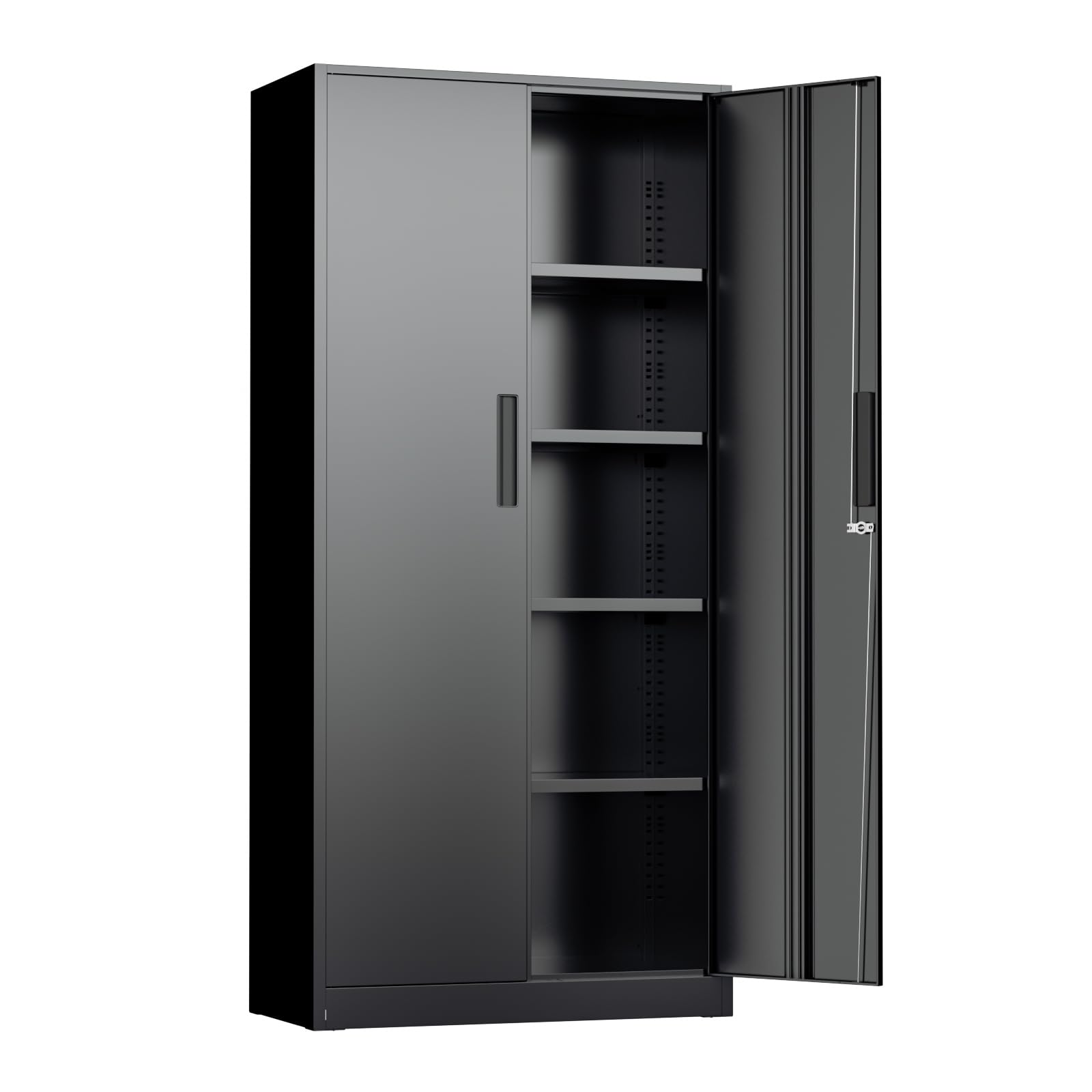 Photo 1 of (PARTIAL SET) (MINOR DENTS) INTERGREAT Black Metal Storage Cabinet, 72" Locking Steel Cabinets with 2 Door and 4 Adjustable Shelves, Tall Metal Cabinet for Home Office, Garage, Warehouse
