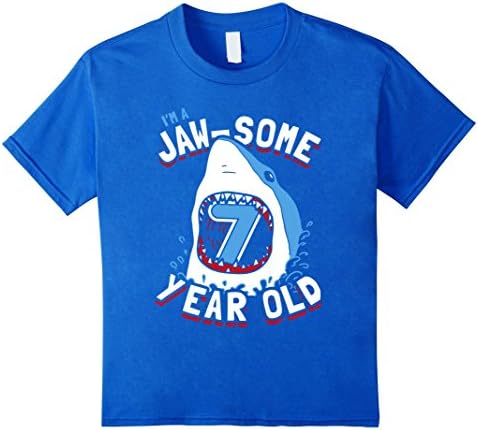 Kids Birthday Boy Shark T-Shirt | Jawsome 7 Year Old 8 Royal Blue