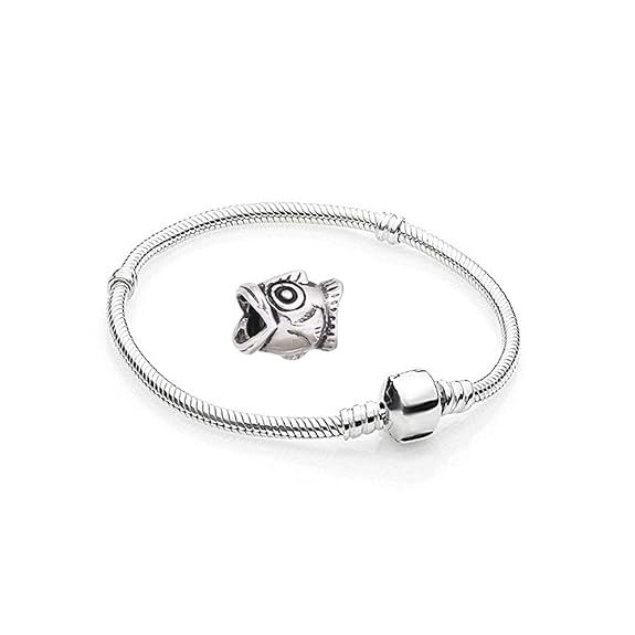Charms Silber Fisch - 1 Armband und 1 Anhänger Edelstahl Starter Set Angebot - Damen Schmuck für bettelarmband Pandora Style 