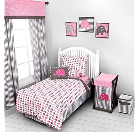 pink and grey elephant bedding