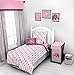Bacati - Elephants Pink/Grey 4 Pc Girls Toddler Bedding Set 100 Percent Cotton Includes Reversible Comforter, Fitted Sheet, Top Sheet, and Pillow Case for Girls