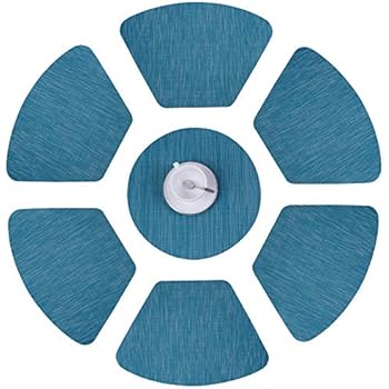 famibay PVC Wedge Placemats Set Heat Resistant Non-Slip Stain-Resistant Vinyl Cross Weave Place Mats for Round Table Washable Kitchen Table Placemats Set of 7 Blue
