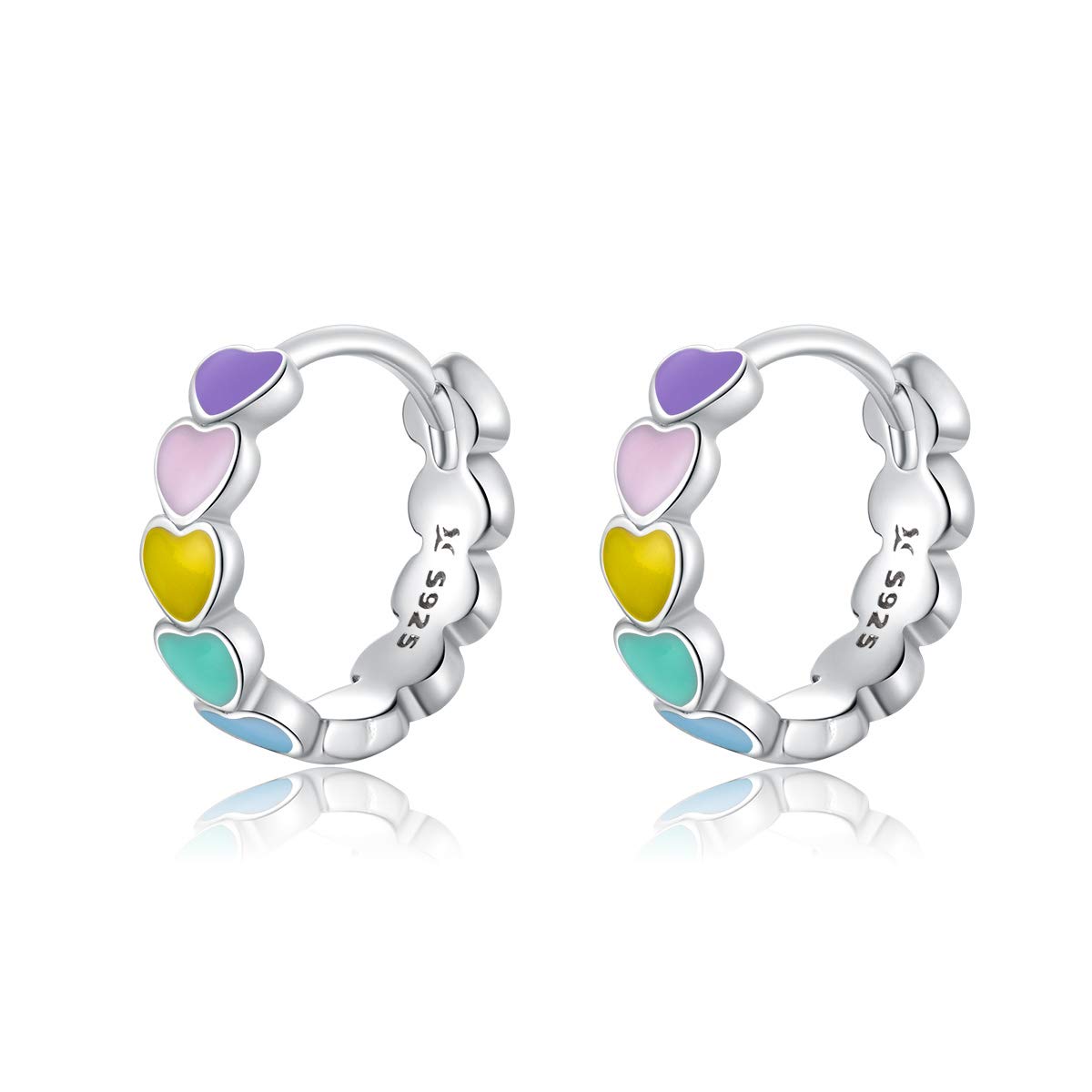 Qings Colorful Oil Drop Small Hoop Earrings 925 Sterling Silver Simple Style Charm Earrings the Surprise Gift for Wife and Girlfriend