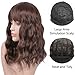 Goodly Dark Brown Short Wigs with Air Bangs for Black White Women Natural Healthy Brunette Brown Curly Wavy Womens Synthetic Wigs 14 Inch Medium Length Brown Bob Wig with Bangs