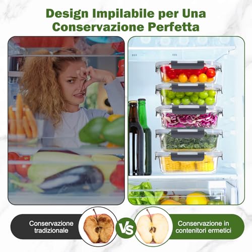 YASHE Set of 12 Glass Food Containers with Airtight Lids - BPA Free, Microwave, Oven, Fridge and Freezer Safe - Ideal for Storage, Meal Prep and Kitchen Organization