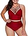 Dearlove Womens Plus Size Swimsuit Strappy Push Up Bikini Top High Waisted Swimsuit Bottom Two Piece Bathing Suit Solid Red XL 14 16