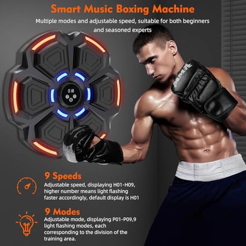 snawowo Music Boxing Machine Adulte - 9 Modes de 9 Vitesse Boxe Mural Musique avec Gants de Boxe - Comptage Intelligent et Bluetooth Musicboxing pour Entraînement à la Maison