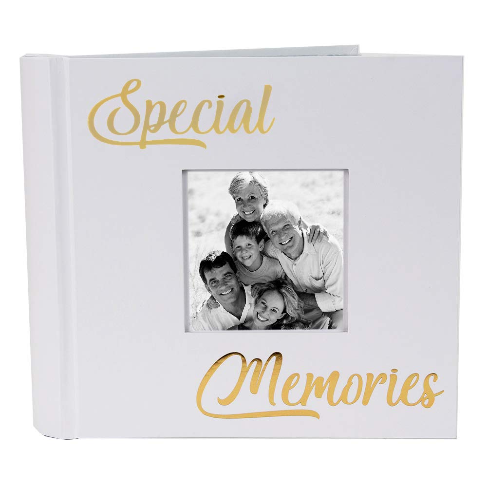 Happy Homewares Modern White Special Memories Photo Album with Gold Foil Text - Holds 80 4x6 Pictures - Gift Idea for Wonderful Memories
