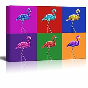 Canvas Wall Art - Multi-Color Pop Art with Flamingo - Giclee Print Gallery Wrap Modern Home Art Ready to Hang - 12" x 18"