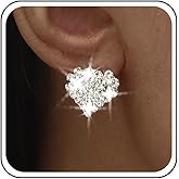 Vacaonio Vintage Rhinestone Heart Earrings Sparkling Heart Earrings Silver Cz Heart Stud Earrings Heart Crystal Stud Earrings Jewelry for Women