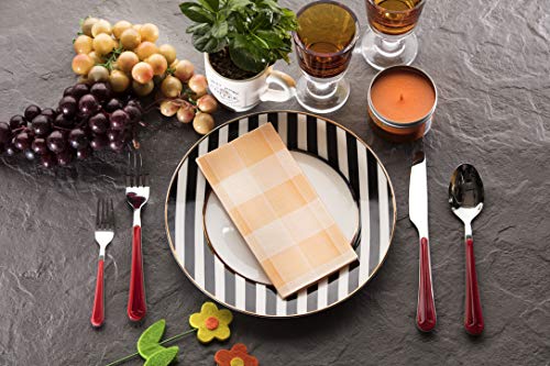 Gingham Napkin | Orange Checks - Disposable Linen-Feel Guest Towels Rustic Cottage Styling Perfect for Everyday Use, Lunchboxes, for Kitchen, Parties, Dinners or Events Set of 50, 16x16 inches.