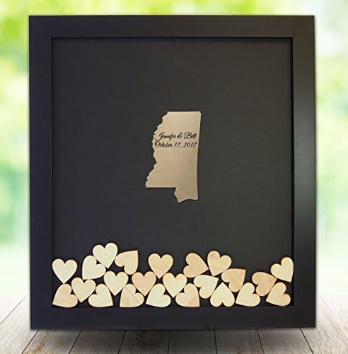 Mississippi Drop Box Guest Book Frame - Wedding Guest Book Frame - Mississippi state shaped drop heart - Shadow Box