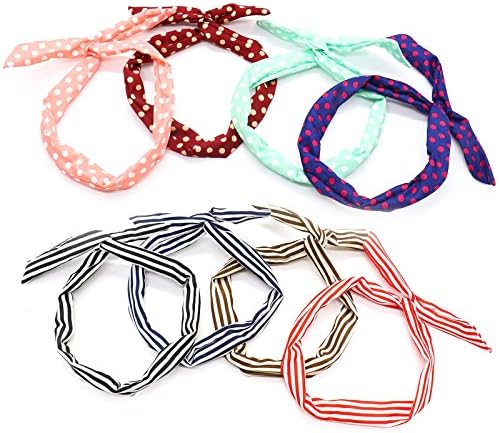 MAISHO 8 Pieces Assorted Color Twist Bowknot Wire Headband Retro Polka Dot Stripe Wire Hair Holders