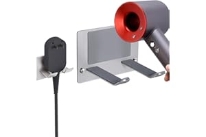 XIGOO Self Adhesive Hair Dryer Holder Wall Mounted - Adhesive Bathroom Hair Blow Dryer Rack Organizer Compatible with Supersonic Hair Dryers (SUS 304 Silver)