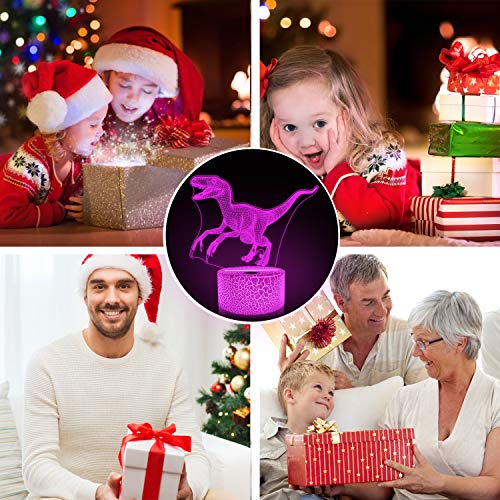 3D Night Light Jurassic Dinosaur Velociraptor Raptor LED Nightlight Baby Nursery Lamp for Kids' Room Xmas Birthday Gifts with Remote Control 16 Color Changing