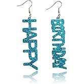 Azusa Sun Colorful Happy Birthday Earrings Letter Acrylic Dangle Earrings Sparkle Birthday Celebration Jewelry Gifts for Women