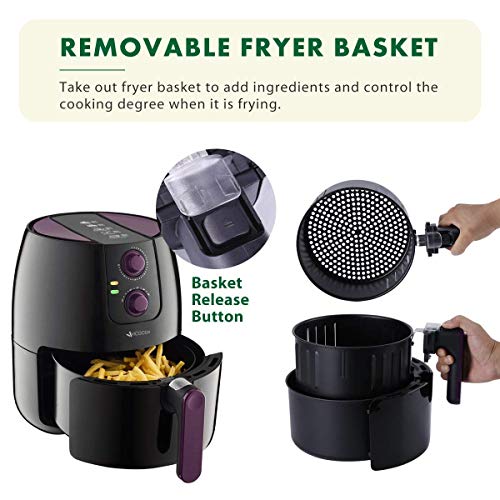 VICOODA Air Fryer 3.7Qt/3.5L 1500W, Programmable Electric Fryer with 8 Cook Presets, Oil-Free Cooking, Non-Stick, With Detachable Basket for Cooking, Fry, Roast, Baking, Grill - Perfect Cook Assistant - Thumbnail 5
