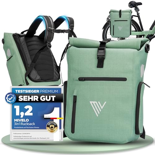 MIVELO 3in1 Fahrradtasche für Gepäckträger I Rucksack & Gepäckträgertasche hinten - in 15 Sekunden umgebaut I Fahrradrucksack 100% wasserdicht I Tasch