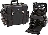 Seya Beauty Soft-sided Nylon, Carry on Professional Makeup Case w/ Removable Drawers and Brush Holder (Black Leather)