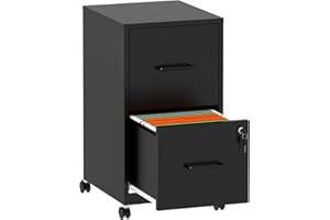 FLIXELIO 2 Drawer File Cabinet with Lock,Small Rolling Metal Office Storage Mobile Filing Cabinet with Wheels Under Desk,Vertical Locking File Cabinets for Home Office,Required Assembly,White