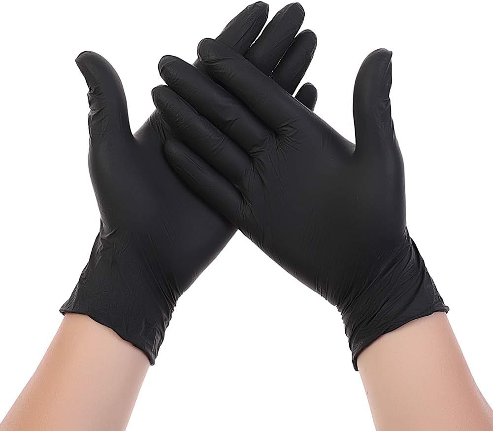 Limado 100 Pcs Disposable Gloves Medical Surgical Nitrile Powder Free Non Vinyl Latex (Black, L)