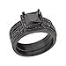 Black Stainless Steel Women Wedding Engagement Ring Set Halo Black Princess CZ Size 5-10 SPJ