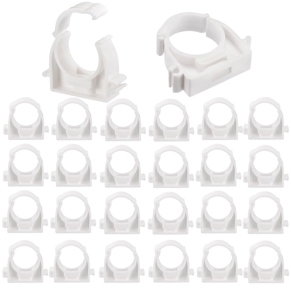 RXKFIGX 30pcs PVC Water Pipe Clamps Clips Inner Diameter 20mm Push-Fit Fittings Pipe Clips Water Pipe Fixed Clips Conduit Clips Conduit Fittings Snap Single Hinged Pipe Clamp for 20mm Pipeline Whit