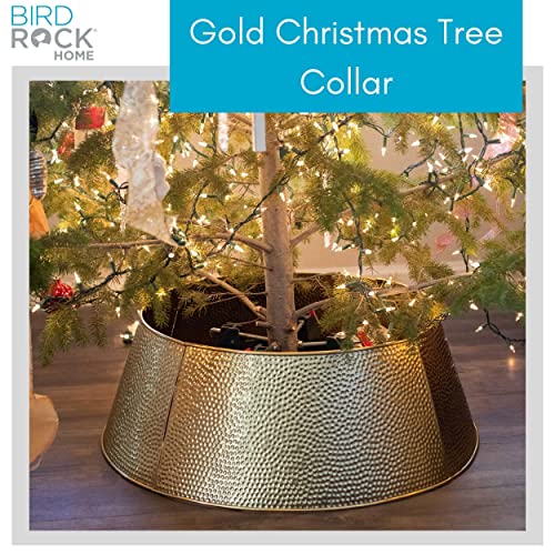 BIRDROCK HOME 4Panel Christmas Tree Collar Hammered Metal Holiday Skirt Decor Water Base