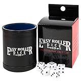 Professional Dice Cup | Black Leatherette Exterior with Blue Velvet Interior | Includes 5 FREE 6-Sided Dice