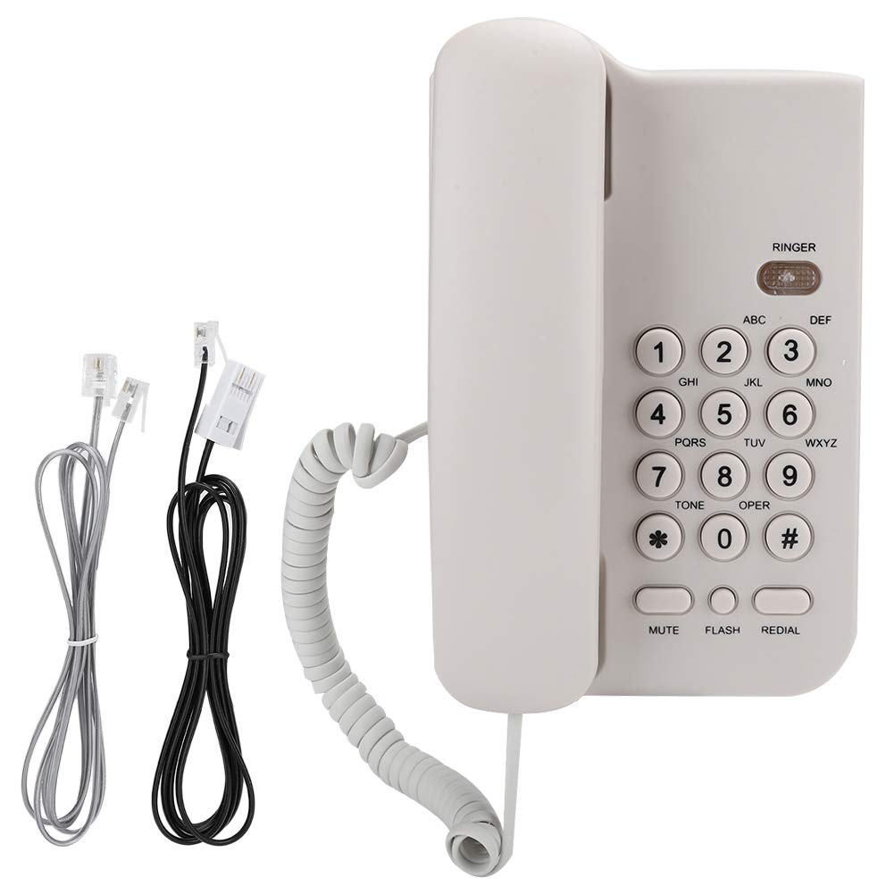 Desktop Corded Telephone, Basic Landline Phone English Telephone, Large Button Wired Telephone for Hotel Home Office School (White)