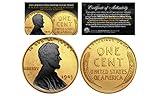 1943 24K Gold Gilded Steel Wartime Wheat Penny Coin with BLACK RUTHENIUM Abraham Lincoln Bust