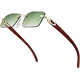 Dollger Rimless Rectangle Sunglasses for Men Women Hip-hop Wood Small Square Sunglasses Frameless 70s 90s Shades