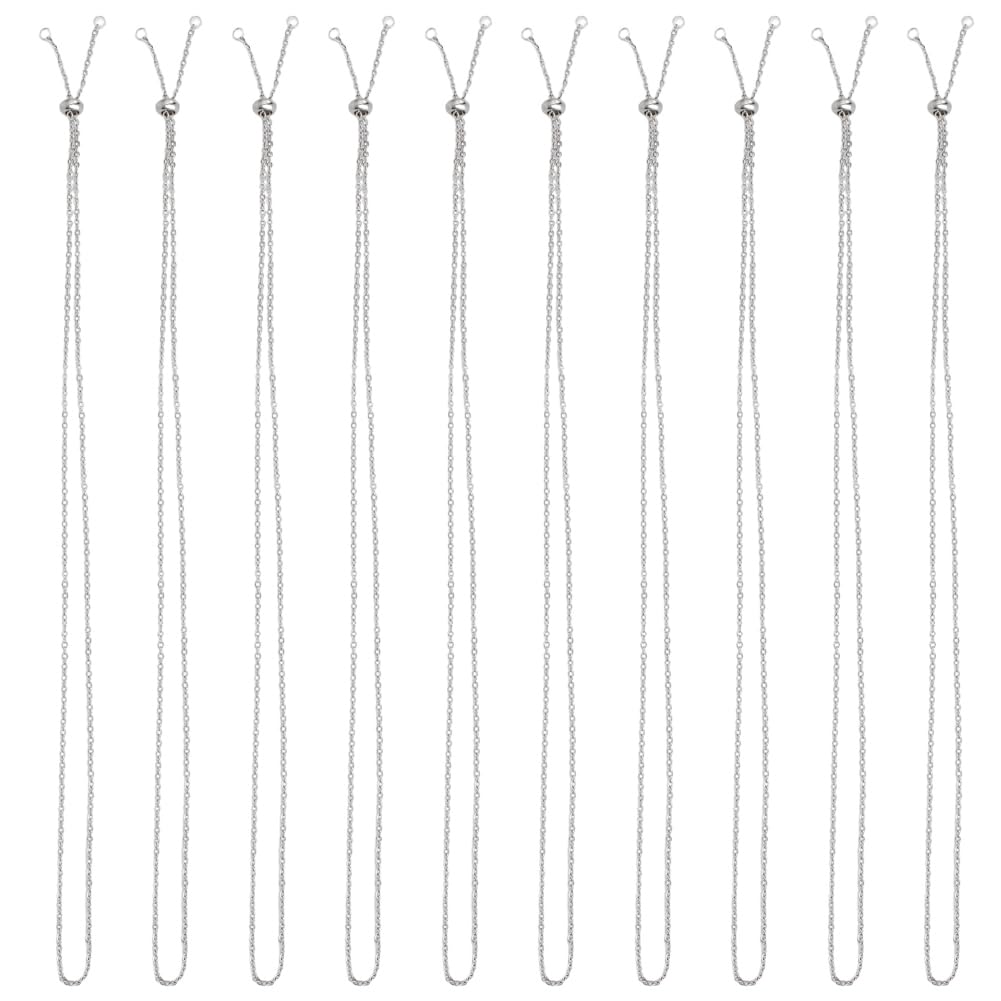 SUNNYCLUE 1 Box 10 Pack 24 Inch/0.6m 2mm Slider Necklace Chains Silver Necklace Chain Bulk Stainless Steel Adjustable Necklace Chains Ball Bead Findings for jewellery Making Supplies DIY Women Necklac