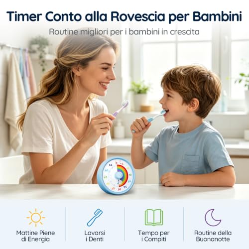 SIMQELLI Visual Timer for Kids, 60 Minutes Countdown Silent Timer with Rainbow, Time Management for Kitchen, Classroom, Study and School (Blue) | Timer Visivo Ideale per Bambini, Perfetto per Scuola, Studio, Cucina e Attività Familiari, Silenzioso Timer con Arcobaleno