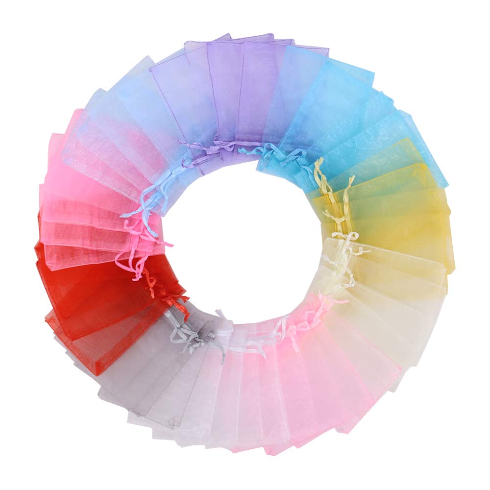 Time to Sparkle 100 Pieces Organza Gift Bags Oragnza Wedding Favour Bags Jewellery Pouches Packing (Mix Pastel, 7x9cm)
