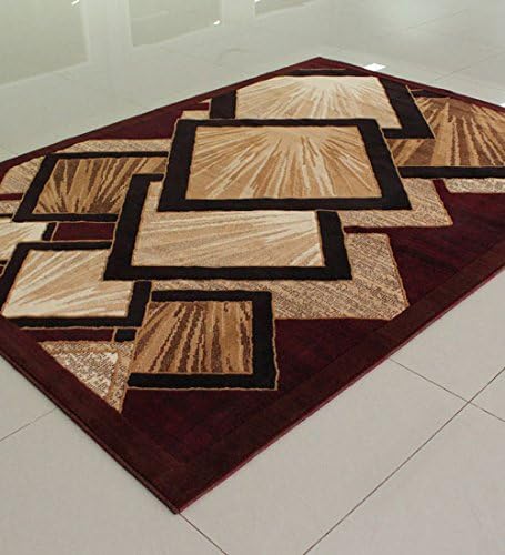 Homemusthaves Super Soft Geometric Carpet Rug Modern Contemporary Polyester Area Rug Carpet Living Room Bedroom Rug Carpet (8x10 Feet, Burgundy)