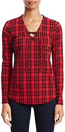 Ruff Hewn Petites' Lace Up Plaid Tee Petite Large