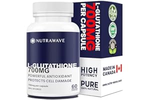 Nutrawave HIGHEST POTENCY AVAILABLE L-Glutathione 700mg per capsule Supplement,- Non-GMO, Soy & Gluten Free - 60 Capsules
