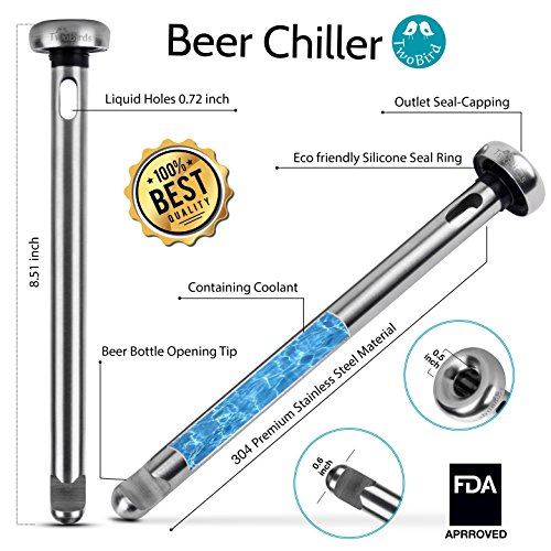 image for Premium Stainless Steel Beer Chiller Sticks + Built-In Beer Bottle Ope