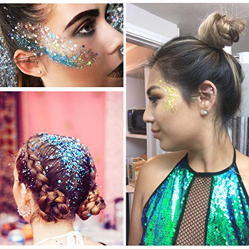 Nail Art Flake 12 Boxes Nail Glitters Circle Confetti Glitter Chunky Glitters for Hair Face and Eye Make Up Foil Flakes for Slime (12 Colors, Circle-Mix)