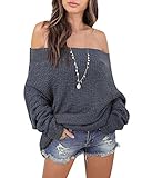 Gobought Women's Off Shoulder Long Sleeve Loose Fit Knit Sweater Tops Pullover Blouse