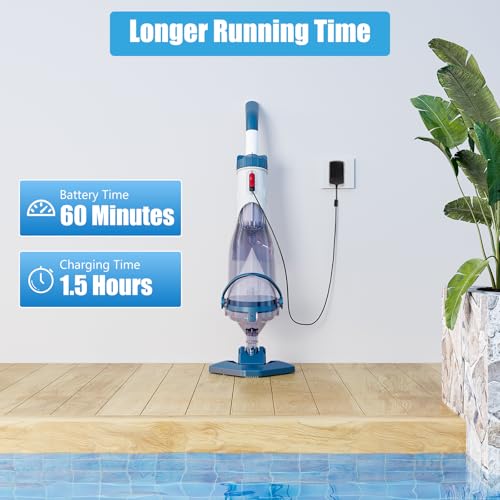 Enhulk Powerful Swimming Pool Vacuum Cleaner, Handheld Rechargeable Pool Hoover with Telescopic Pole, Up to 60 min Runtime, Suction up to 4200L/H, Ideal for Above Ground & Inground Pool, Spas