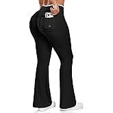 SEASUM V Wasist Flare Leggings with Pockets for Women White Trim Scrunch Workout Leggings Butt Lifting Gym Yoga Pants
