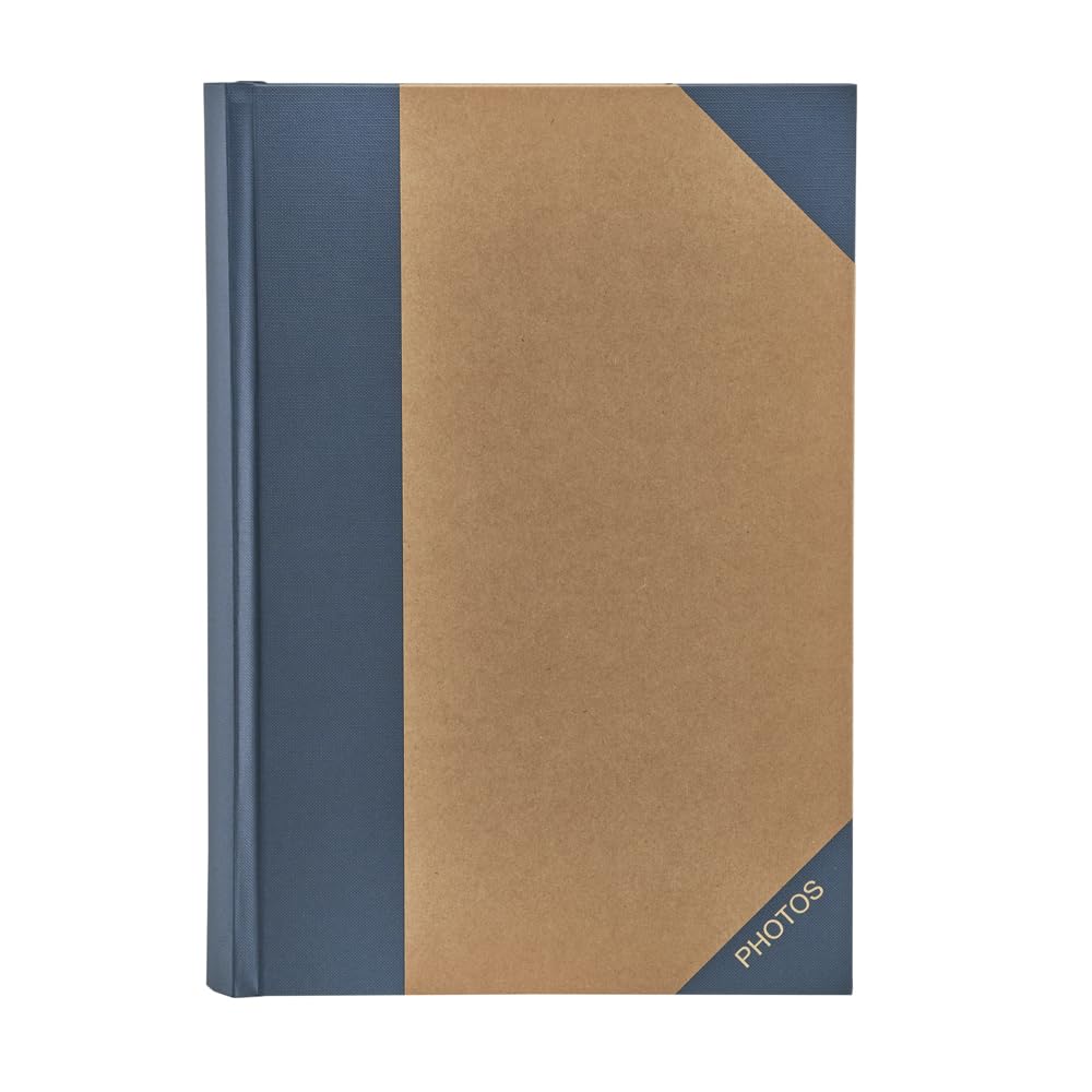 Kenro Green Wood Blue Accent Photo Album with Kraft Paper Cover for 300 Photos 6x4 inch/10x15cm Family Photograph Album - GRW008UE
