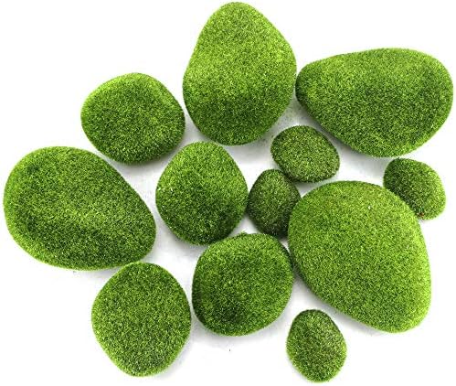 Wpxmer 12 Pieces 3 Sizes Artificial Moss Rocks Faux Fuzzy Moss Cover Stones for Floral Arrangements Vases Fillers and Crafting(1.5",2.8",4.3")