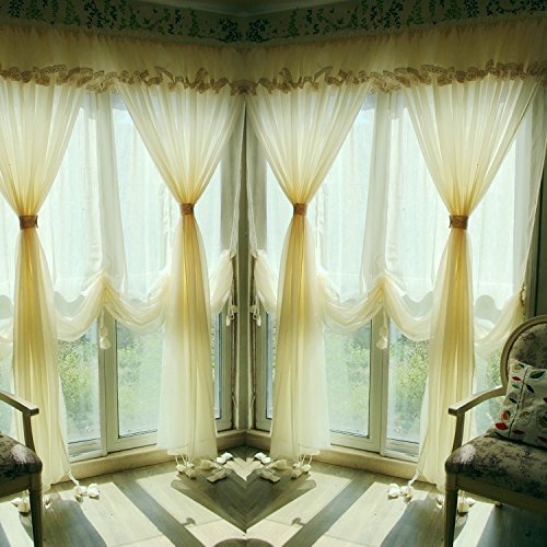 FADFAY Elegant Beige Sheer Balloon Curtains With Valances,1 Panel Buy