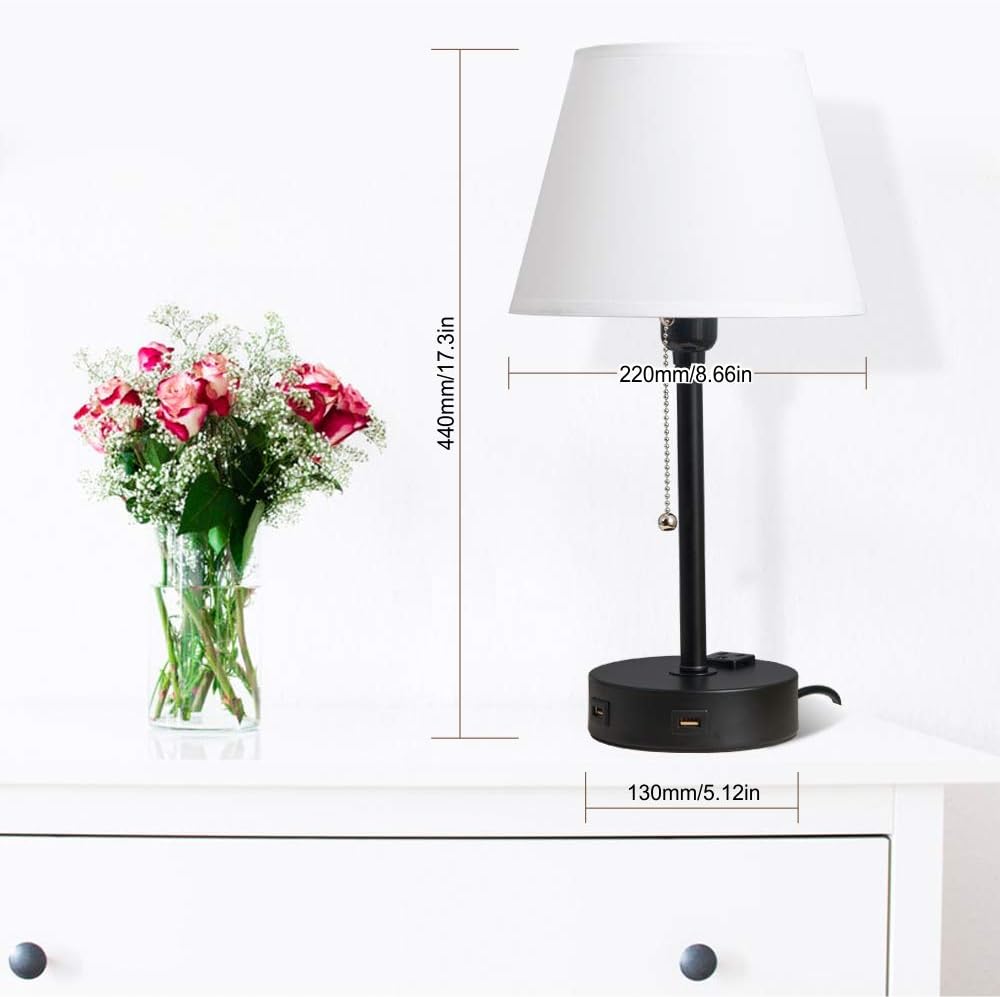 Lifeholder Bedside Lamps, Table Lamp with Useful Dual USB Ports & A Power Outlet, Minimalist White Shade USB Nightstand Lamp , Desk Lamp Perfect for Bedroom, Living Room or Office (2 Packs): Home Improvement