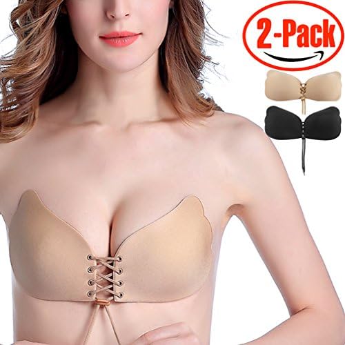 ANGELGG  Women's Strapless Self Adhesive Silicone Invisible Push-up Bras , Pack of 2